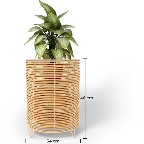 Vaso da Terra Rotondo - Stile Boho - 56 CM - Laers Naturale - Metallo,  Vimini