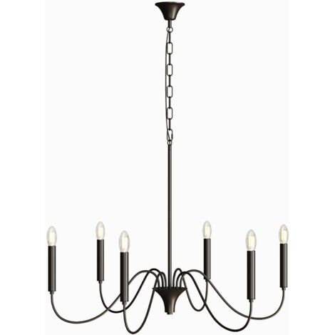 Lampada a Sospensione in Metallo Stile Lampadario Nero Opaco – 6 Bracci - Lumella Nero