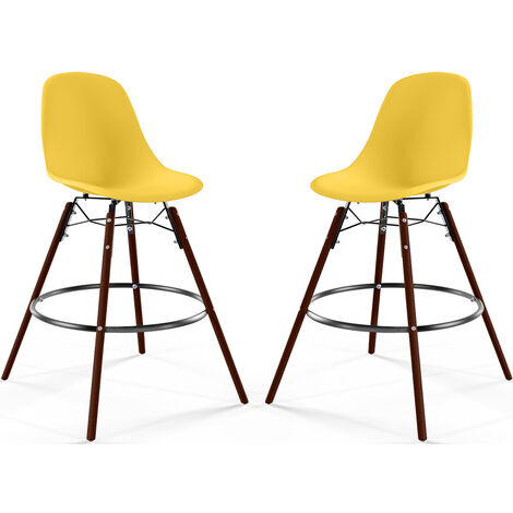 Set di 2 Sgabelli da Bar - Design Scandinavo - Gambe in Legno Scuro - Skögur (1/5)