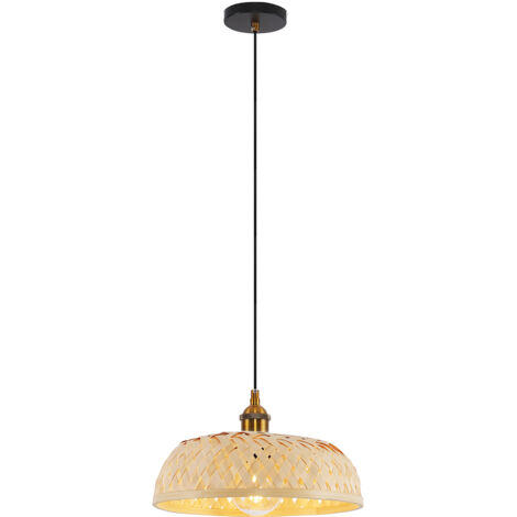 Eglo Lampada a sospensione Amsfield, vintage, naturale, boho, hygge in acciaio, legno in colori naturali, lampada da tavolo da pranzo e da soggiorno con attacco E27, diametro 38 cm