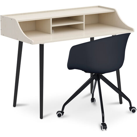 Scrivania in Legno - Stile Scandinavo - Torkel + Sedia da Ufficio di Design  - Joan Nero 