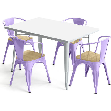 Pack Tavolo da pranzo e 4 sedie da pranzo con braccioli Design industriale  - Nuova edizione - Bistrot Stylix Viola pastello 