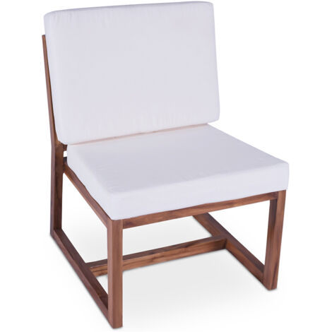 Salotto da giardino 5 posti legno di acacia con cuscini beige chiaro