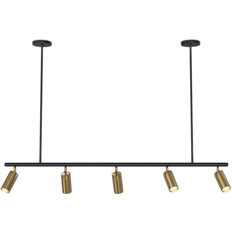 Lampadario a Sospensione Rail - 5 Faretti Dorati Orientabili - 110CM Oro