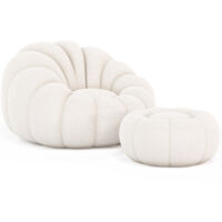 Poltrona Pouf Imbottita - Bouclé Bianco - Rubi Bianco