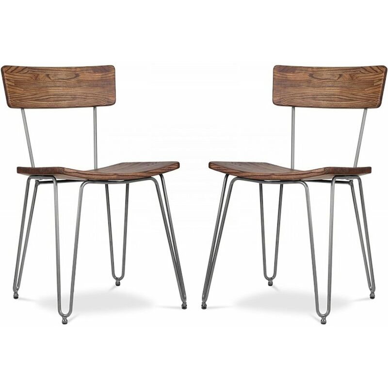 2er-Pack Esszimmerstühle aus Holz - Industriedesign - Hairpin Silber -  Stahl, Holz, Holz