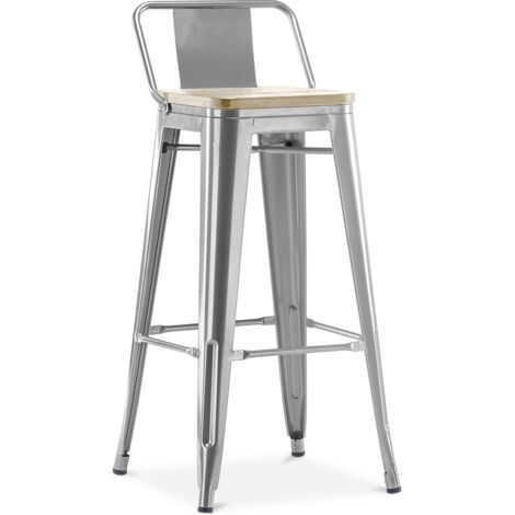 Barhocker mit Rückenlehne - Industriedesign - Holz & Stahl - 76cm - New Edition - Stylix Steel