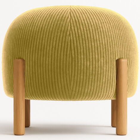 Runder Pouf mit Kord-Bezug und Beinen aus Naturholz - Marrakesh Senf