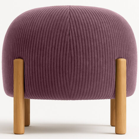 Runder Pouf mit Kord-Bezug und Beinen aus Naturholz - Marrakesh Weinrot