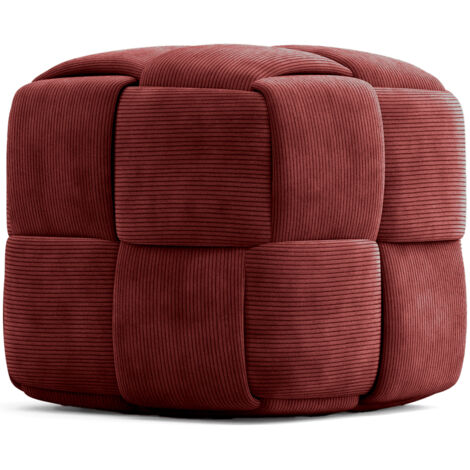 Quadratischer Pouf mit Kord-Bezug - Modernes Design - Cube Weinrot