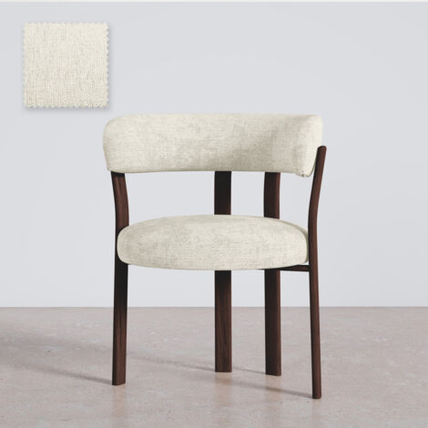 Wohnzimmer Sessel mit Armlehnen gepolstert in Chenille – Dunkle Holzoptik Beine – Ergonomisches und modernes Design – Okare Ivory