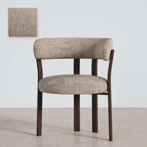 Wohnzimmer Sessel mit Armlehnen gepolstert in Chenille – Dunkle Holzoptik Beine – Ergonomisches und modernes Design – Okare Taupe