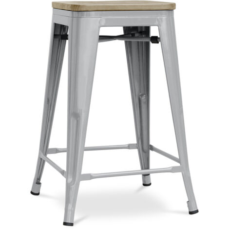 Barhocker im Industriedesign - Holz & Stahl - 61cm - Stylix Hellgrau