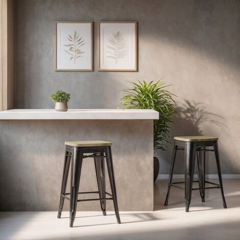 Barhocker im Industriedesign - Holz & Stahl - 61cm - Stylix Hellgrau