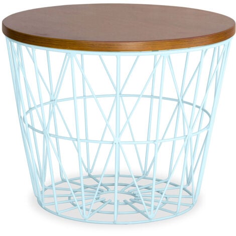 Runder Beistelltisch - Industriedesign - Holz und Metall - Basker Light blue