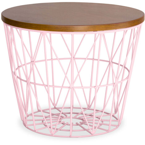Runder Beistelltisch - Industriedesign - Holz und Metall - Basker Pink