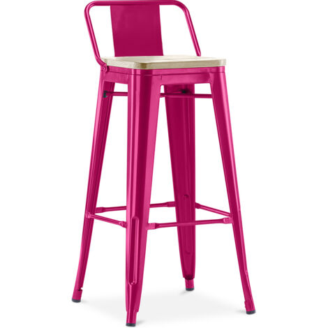 Barhocker mit Rückenlehne - Industriedesign - Holz & Stahl - 76cm - New Edition - Stylix Fuchsia