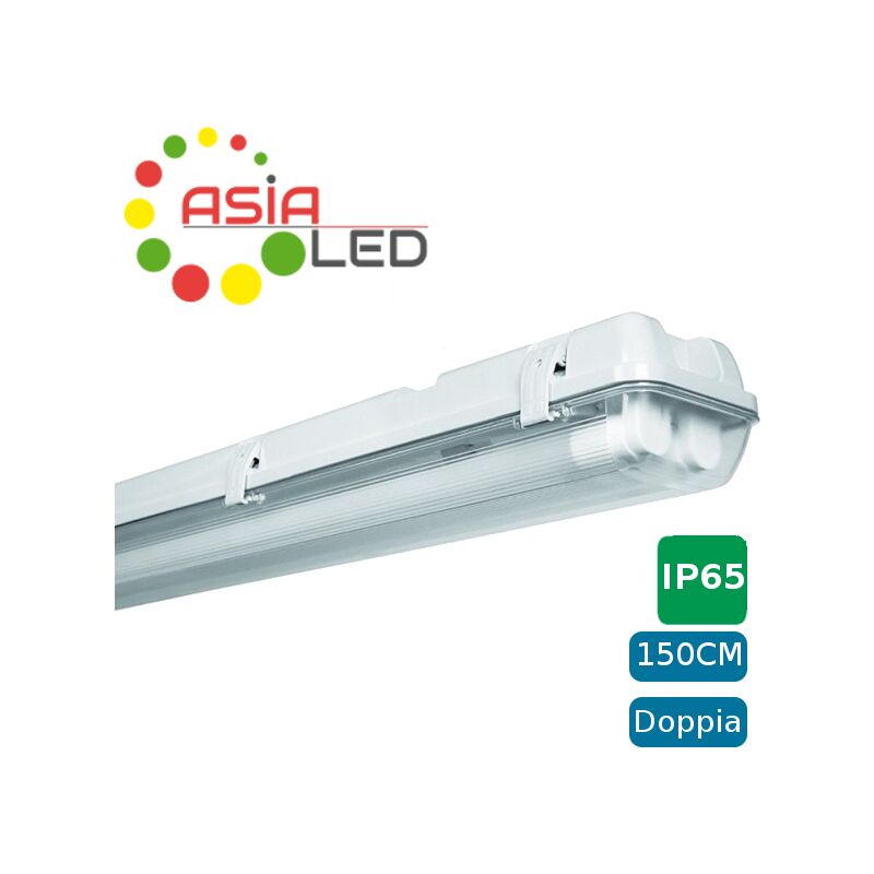 PLAFONIERA STAGNA COMPLETA DI 2 TUBO NEON A LED 150CM PER SOFFITTO PARETE  IP65