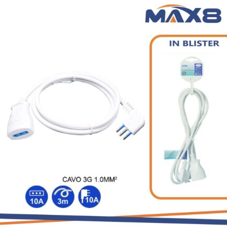 Prolunga 5 mt: Spina e presa 10A, Bianco - Cavo 3G0,75 mm²