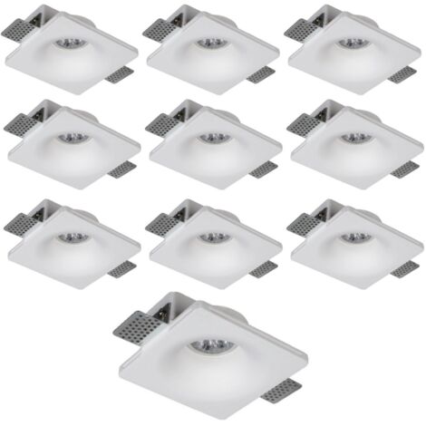 10x Portafaretto In Gesso Da Incasso Quadrato Interno Conico GU10 120x120x45 mm
