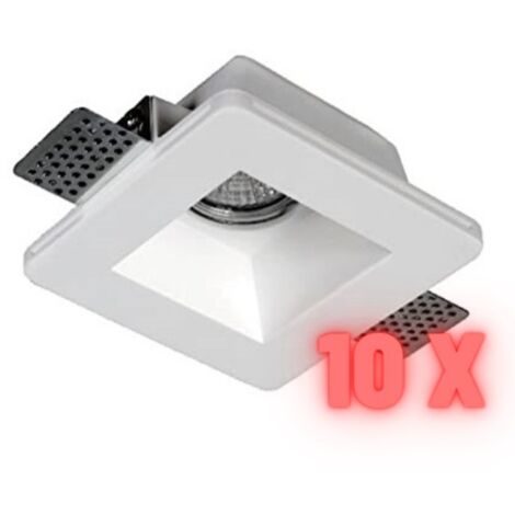 10x Portafaretto Gesso Da Incasso Quadrato Interno Squadrato GU10 120x120x55 mm