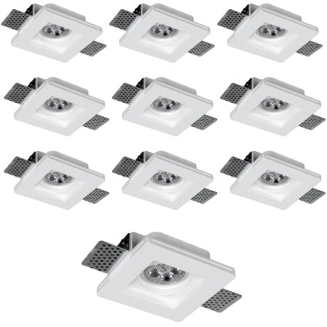 10x Portafaretto In Gesso Da Incasso Quadrato GU10 100x100x27 mm - Mondo Led