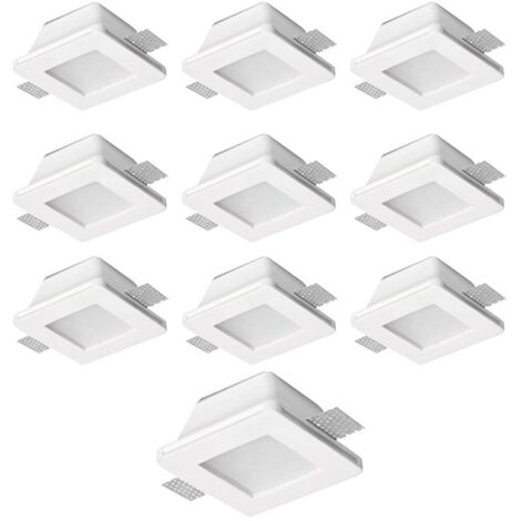 10x Porta Faretto In Gesso GU10 Da Incasso Quadrato + Vetro - Mondo Led