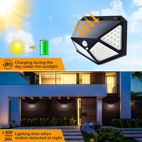 Spot solaire IP65 applique murale rechargeable LED 8W mouvement capteur  crépusculaire lumière balcon porte d'entrée