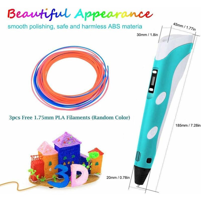 18 Farben Φ1,75 mm 3d Filament Lovebay 3D Drucker Stift DIY Scribbler 3D Stereoscopic Printing Pen mit LCD-Bildschirm für Kinder Anfänger Erwachsene Zeichnung 3d Stifte insgesamt 183 ft 