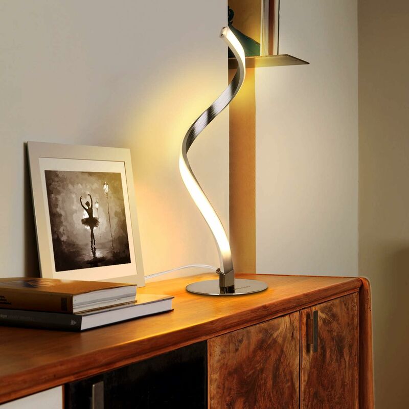 EIDEARAY Nachttischlampe – Spiral-Design, 3 Farbtemperaturen, Touch-dimmbar, Mit USB-Anschlüssen, Silber