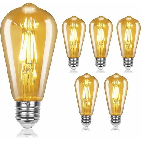 6x E27 ST64 LED Edison Vintage Retro Lampe Glühlampe Filament Glühbirne 4W Birne 
