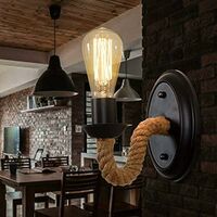 Retro-Wandleuchte, Vintage Hanfseil-Wandleuchten Antike Loft-Seil-Lampe mit E26-Fassung für Flur Küche Bar Coffee Shop Club (A: Große Basis (D = 12 cm), 2 Stück)