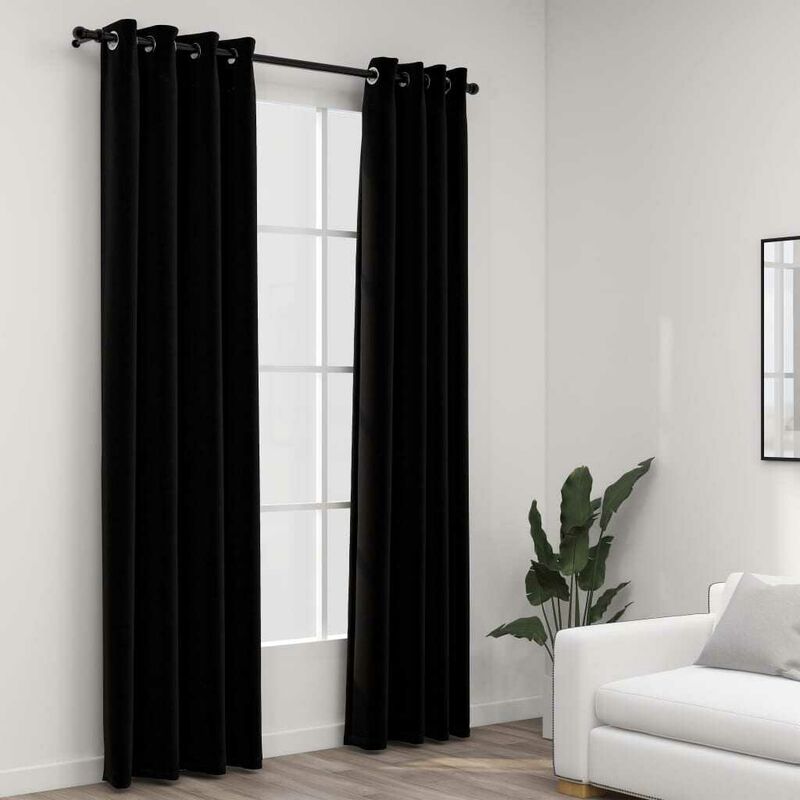 Linen-Look Blackout Curtains with Grommets 2pcs Black 140x225cm FF321153UK