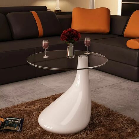 Topdeal Coffee Table with Round Glass Top High Gloss White VDTD08161