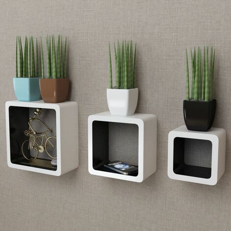 3 White-black MDF Floating Wall Display Shelf Cubes Book/DVD Storage VDTD09100