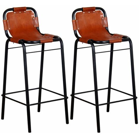 Topdeal Bar Stools 2 pcs Real Leather VDTD10402