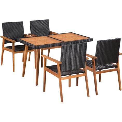 Topdeal 5 Piece Outdoor Dining Set Poly Rattan Black and Brown VDTD28289