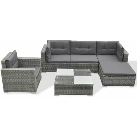 Topdeal 6 Piece Garden Lounge Set with Cushions Poly Rattan Grey VDTD33985