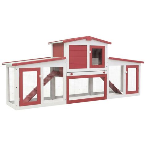 Outdoor Large Rabbit Hutch Red and White 204x45x85 cm Wood