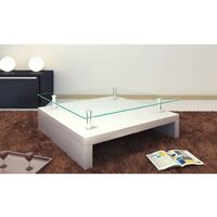 Topdeal Coffee Table with Glass Top White VDTD30957