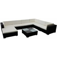 Topdeal 8 Piece Garden Lounge Set with Cushions Poly Rattan Black VDTD33959