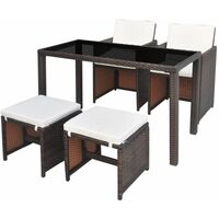 Topdeal 5 Piece Outdoor Dining Set with Cushions Poly Rattan Brown VDTD33976