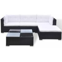 Topdeal 5 Piece Garden Lounge Set with Cushions Poly Rattan Black VDTD33981