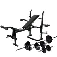 Topdeal Weight Bench with Weight Rack, Barbell and Dumbbell Set 30.5kg VDTD18296