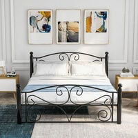 Topdeal Modern Double Metal Bed Frame Solid with Headboard &Footboard, Black, 135*190cm FFYCUK000641