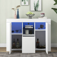 Topdeal Storage Buffet Cabinet, Kitchen Sideboard Cupboard White High Gloss with LED Light FFYCUK001443