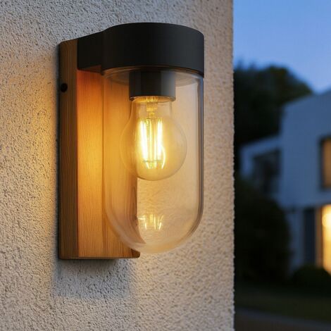 Aplique de pared BAZA exterior metal look madera E27
