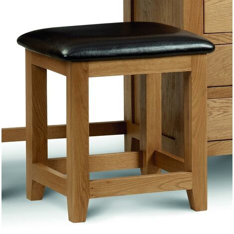 Margie Dressing Table Stool Solid American Oak & Brown Leather Seat