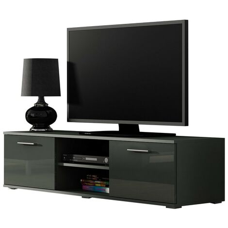 Caspian High Gloss GREY TV Cabinet Stand Entertainment Unit 140cm | Modern Design