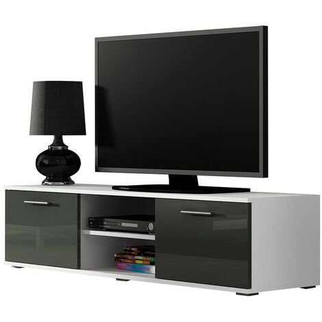 Caspian High Gloss WHITE & GREY TV Cabinet Stand Entertainment Unit 140cm Modern Design